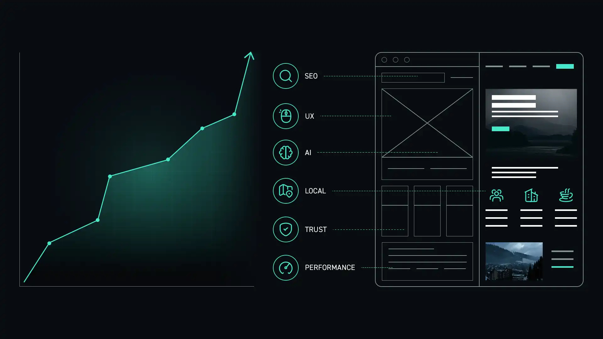 Illustration representing website visibility, customer trust, and business growth