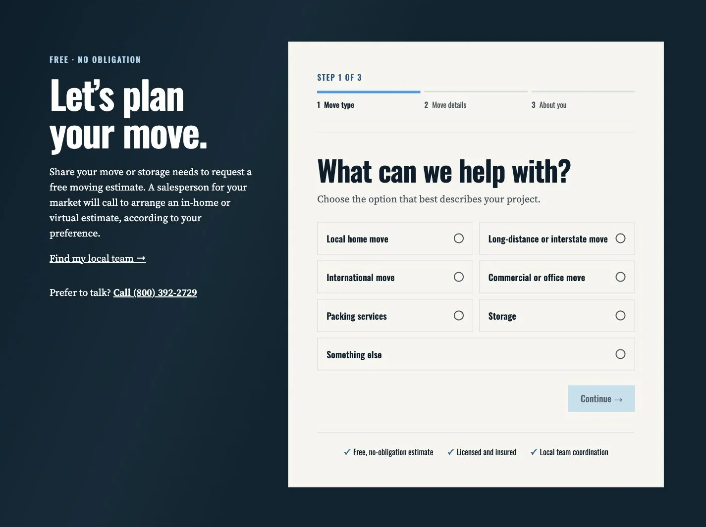 Redesigned Humboldt estimate form with a choice of seven service types