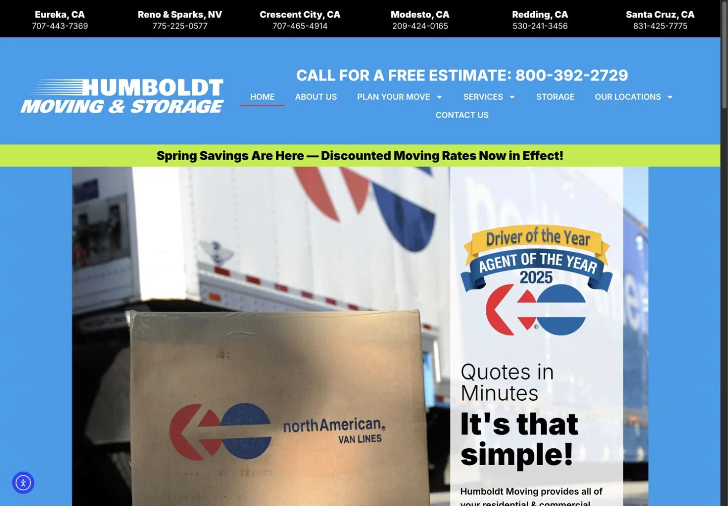 Original Humboldt homepage with office phone numbers and a large promotional image