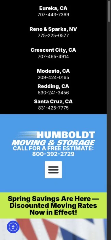 Original mobile homepage with stacked office phone numbers before the main message