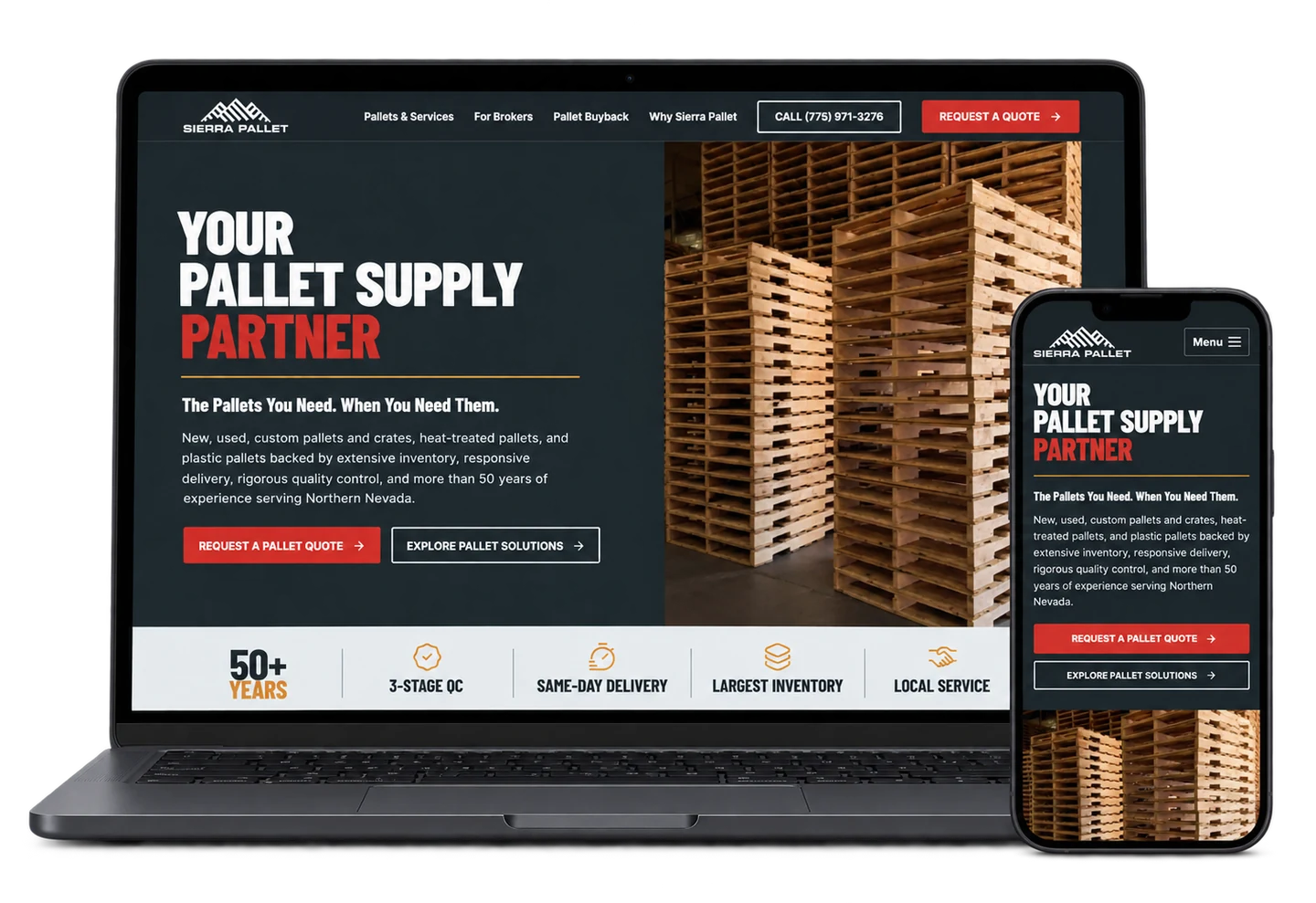 Sierra Pallet website displayed on a laptop and phone